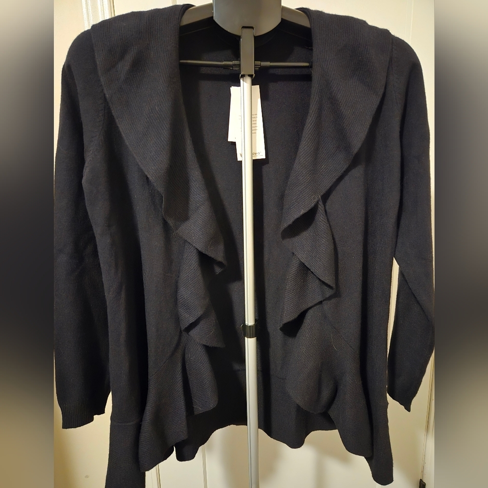 Cleo Black Ruffle Cardigan Size Medium - Picture 2 of 8